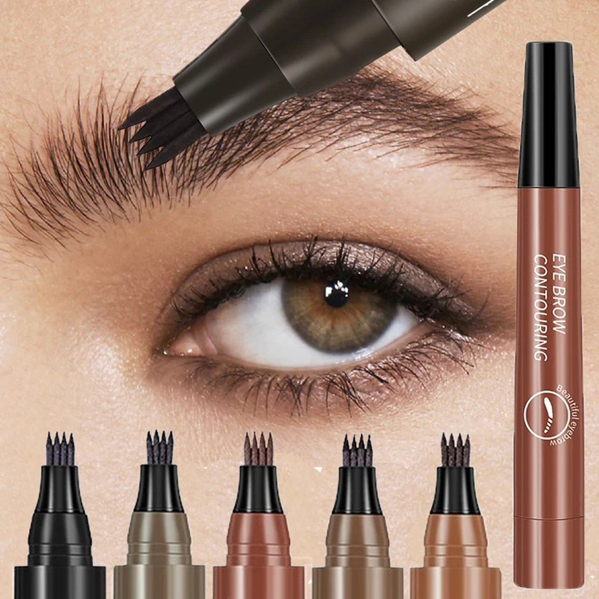 Four-Tip Liquid Eyebrow Pencil with Micro-Fork Applicator