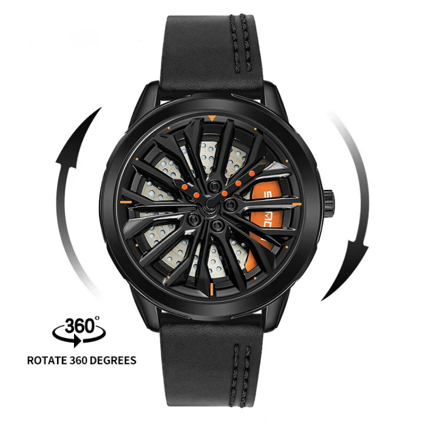 Car-Inspired Rim Watch with a 360-Degree Spinning Hub Design