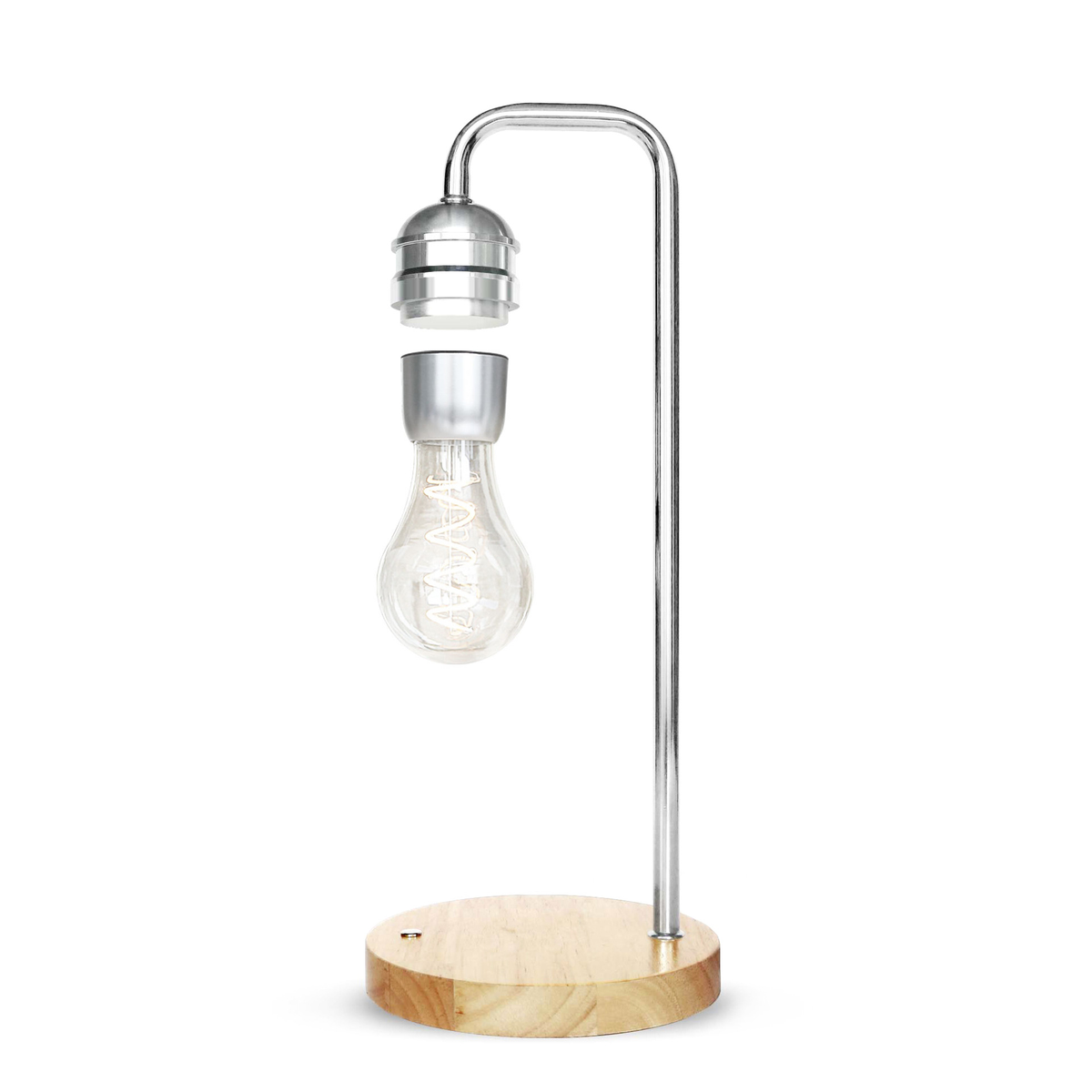 Magnetic Levitating Bulb Desk Lamp with Round Wooden Base