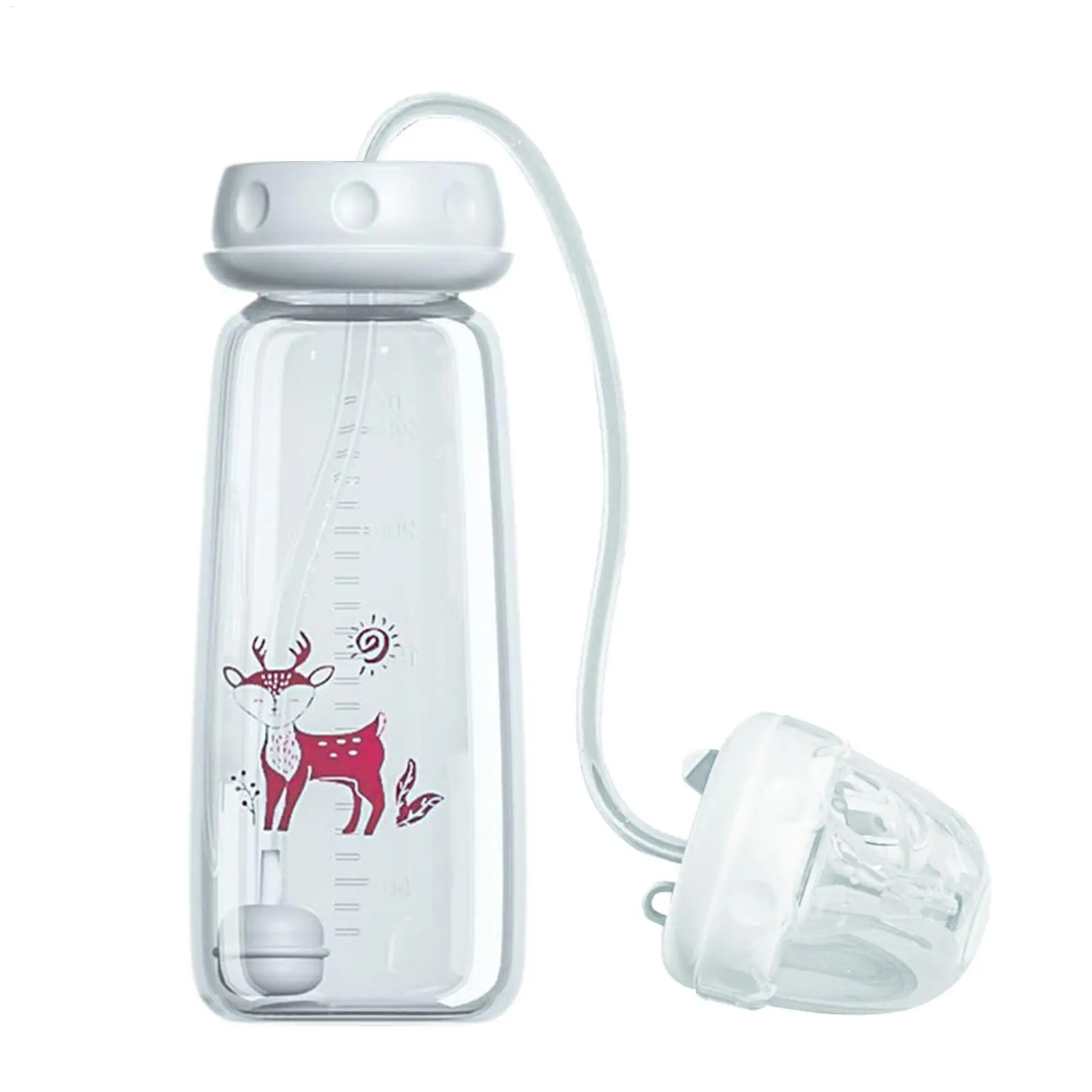 Hands-Free Baby Bottle 300ml Wide Neck with Strap Blue Pink