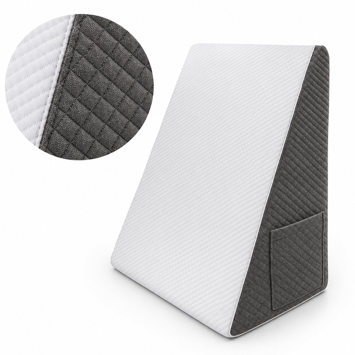 Foam Bed Wedge Pillow with Side Pocket for Reading and Resting
