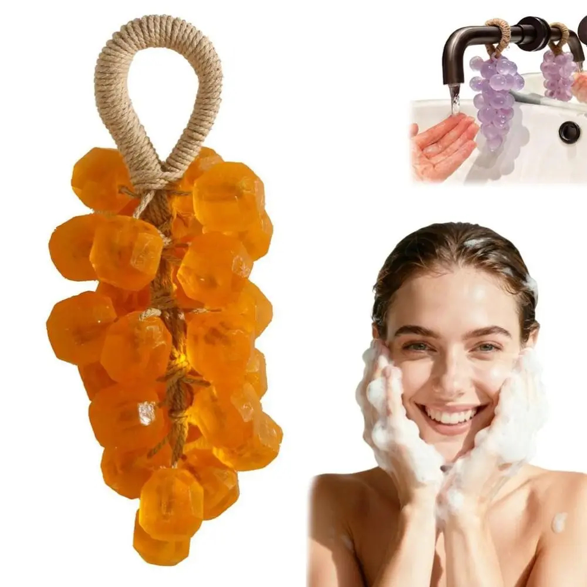 Crystal Grape Cluster Soap, Brown Cotton Hanging Loop, 160g
