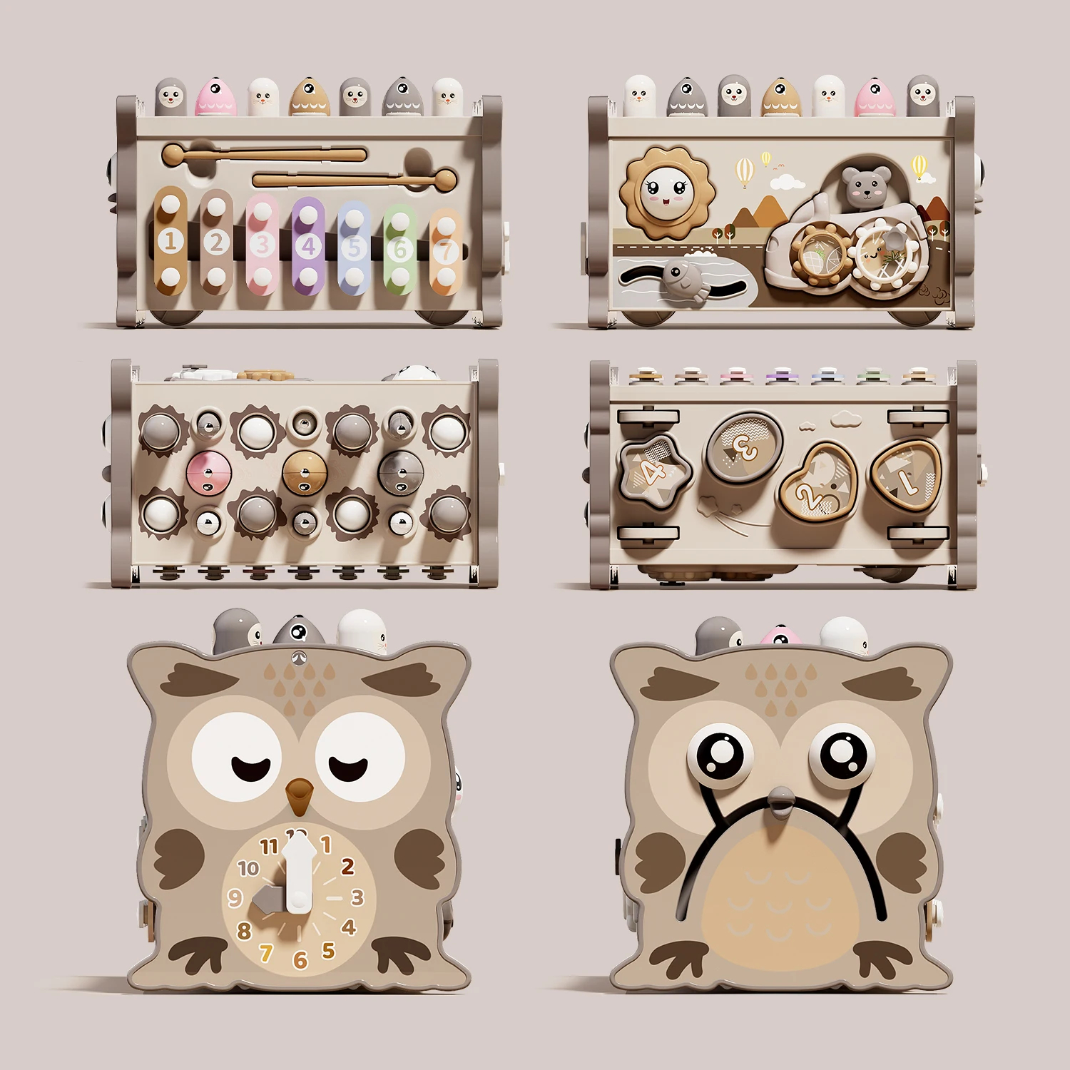 Owl Activity Center Toy for Infant Sensory Play and Coordination