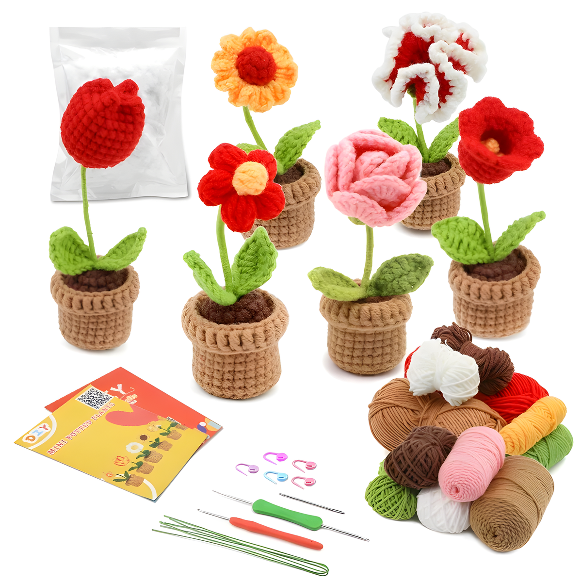 Beginner Crochet Flower Craft Kit with Materials and Guide