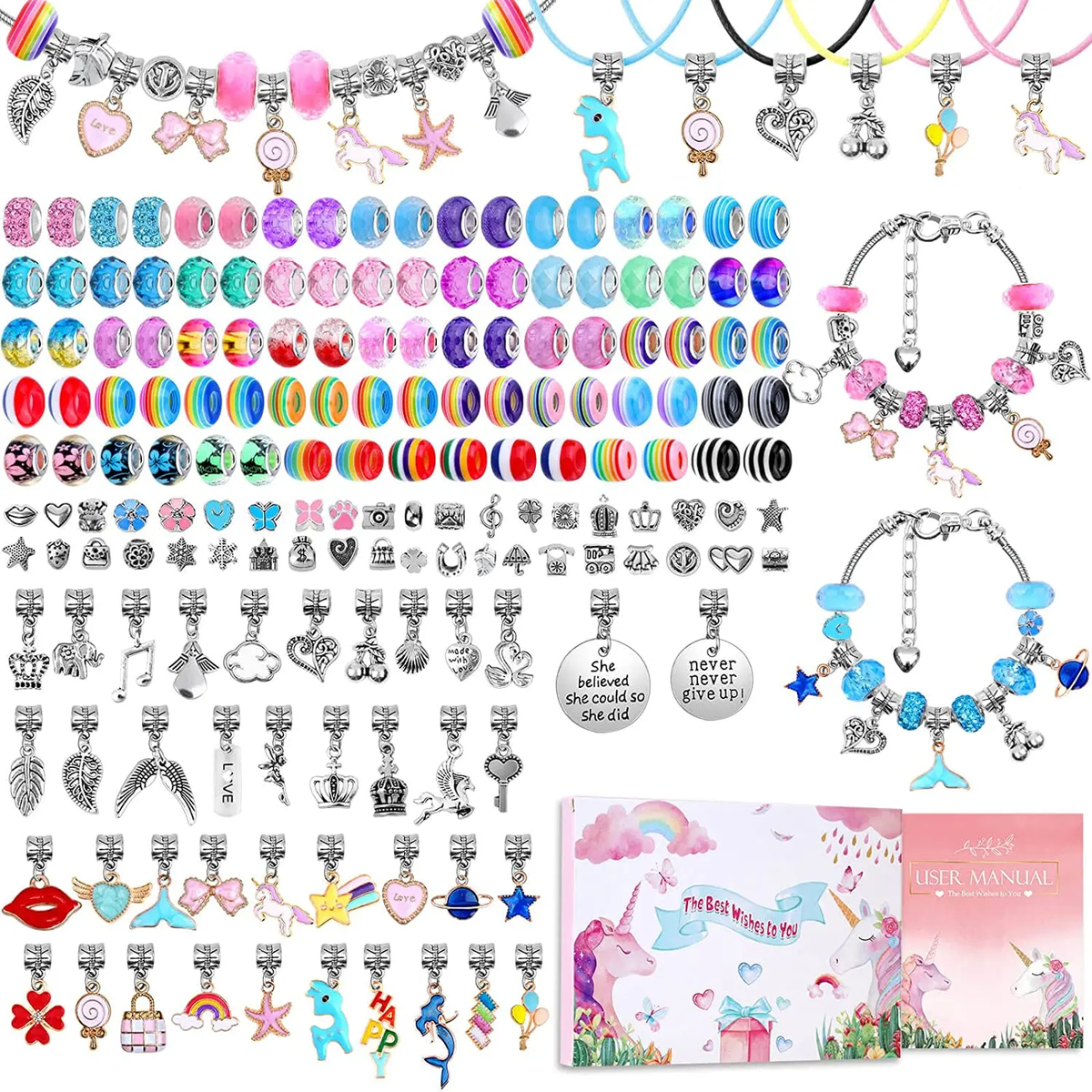 DIY Charm Bracelet Making Kit, Colorful Beads and Pendants