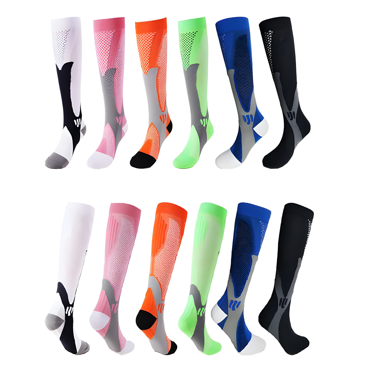 Knee High Sports Compression Socks with Contrast Knit Panels
