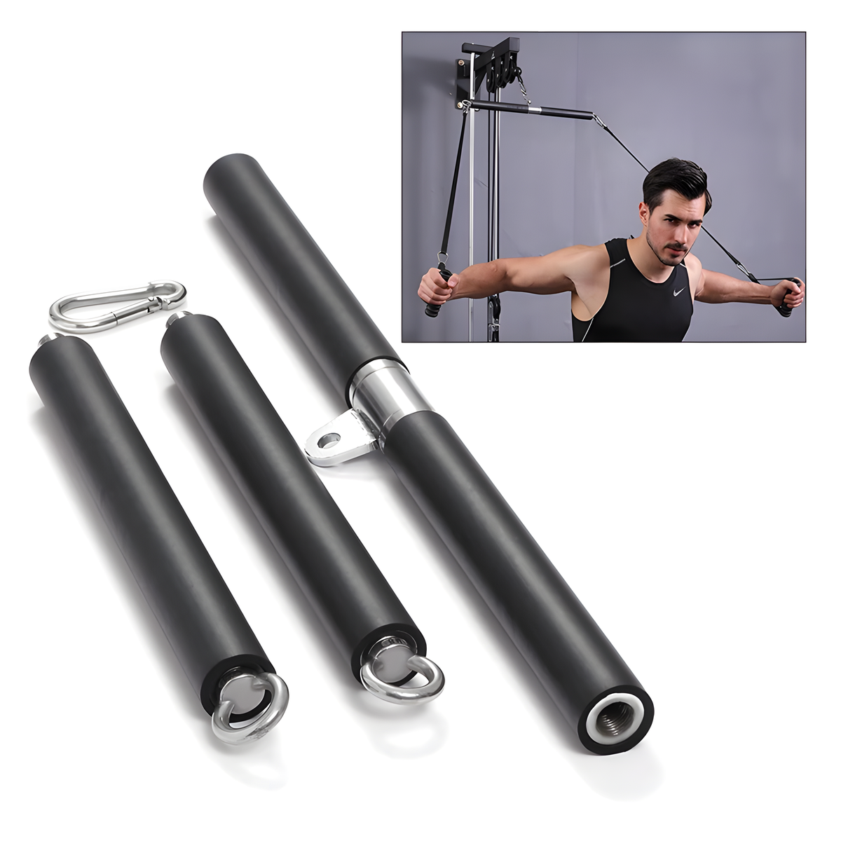 Three-Section Cable Machine Bar for Pulldowns, Rows and Curls