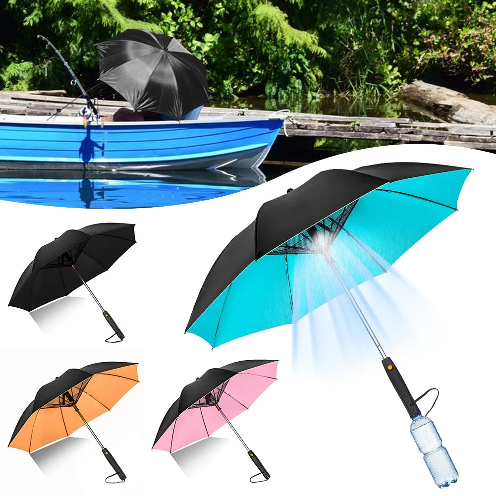 Portable Umbrella with Fan & Misting System - UV Protection | Battery-Powered Cooling