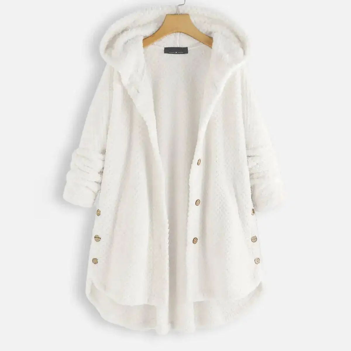 Hooded Fleece Cardigan with Buttons and Pockets, S–4XL