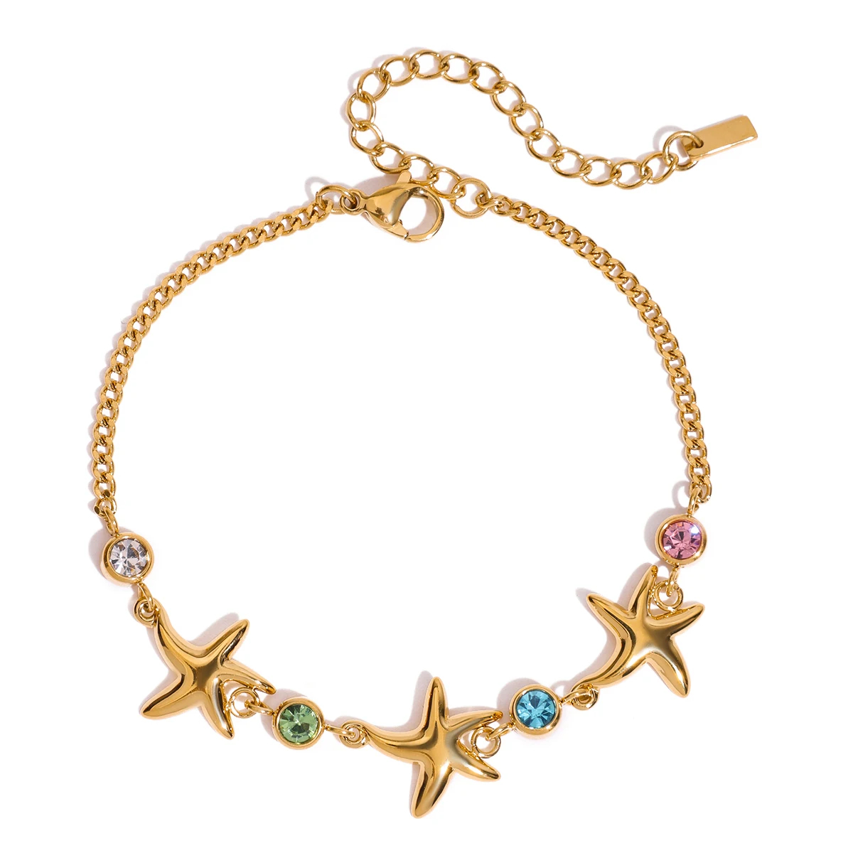 Gold-Tone Starfish Chain Bracelet with Colorful Accents