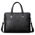 Croc-Embossed Business Briefcase with Shoulder Strap