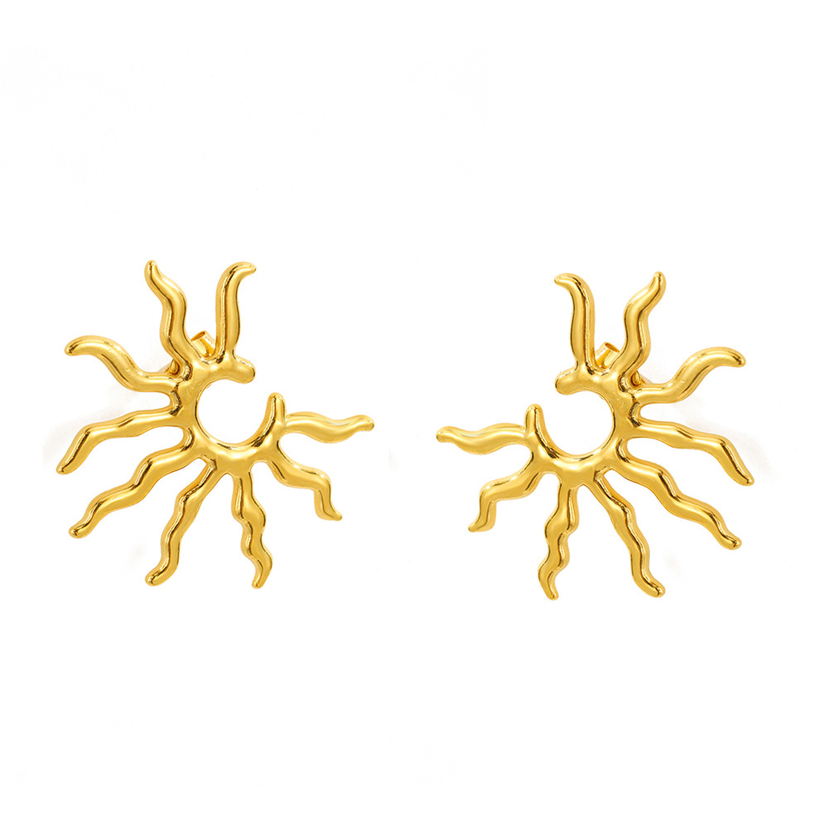 Wavy Sunray Open Hoop Earrings with Sculptural Rays