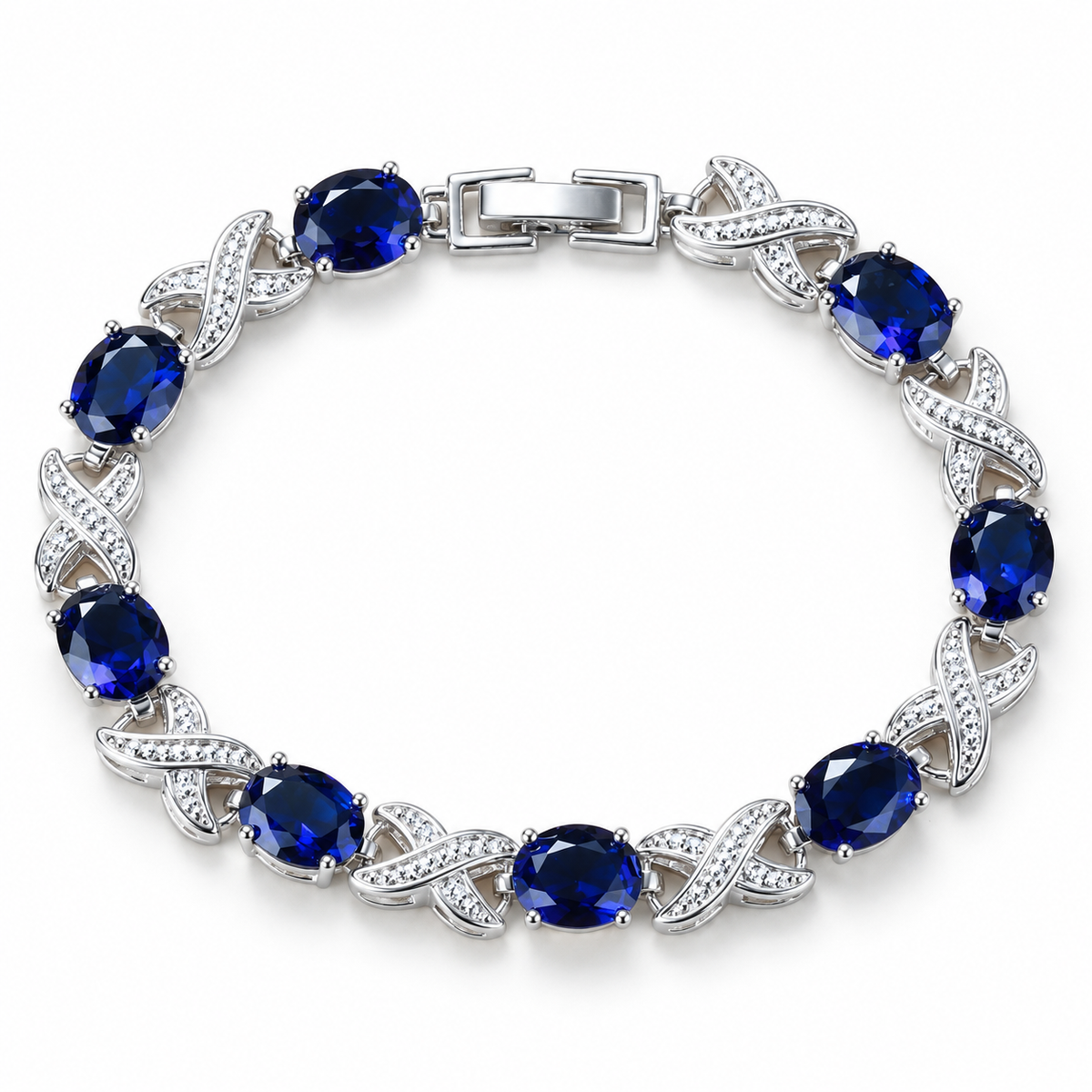 Blue Oval Crystal Fashion Bracelet with Clear Accent Stones