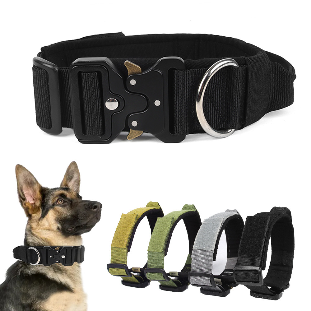 Tactical Dog Collar Adjustable Heavy-Duty M L XL Multi-Color