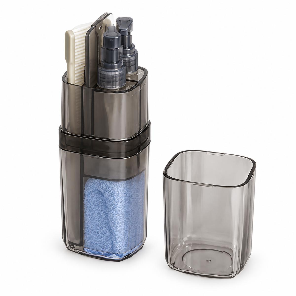 Travel Wash Case with Two Rinsing Cups and Refillable Pumps