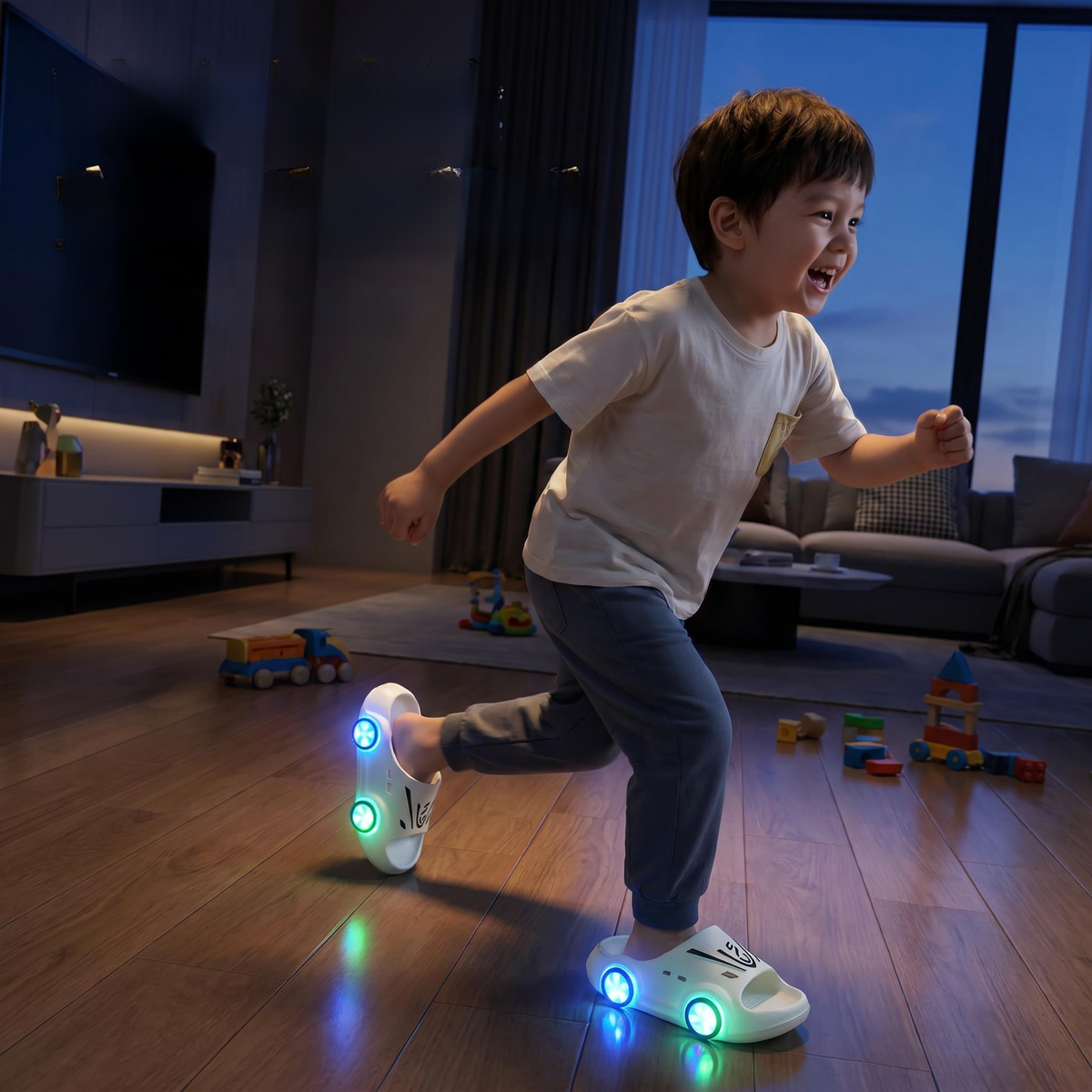 Kids' Light-Up Car Slippers with Open Toes and Wheel Details