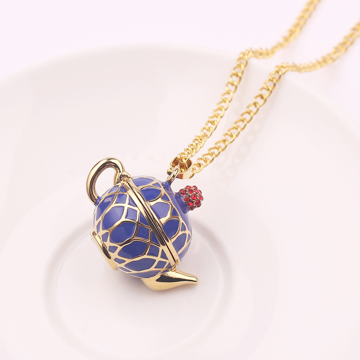 Enamel Tea-Themed Charm Necklaces and Teapot Stud Earrings