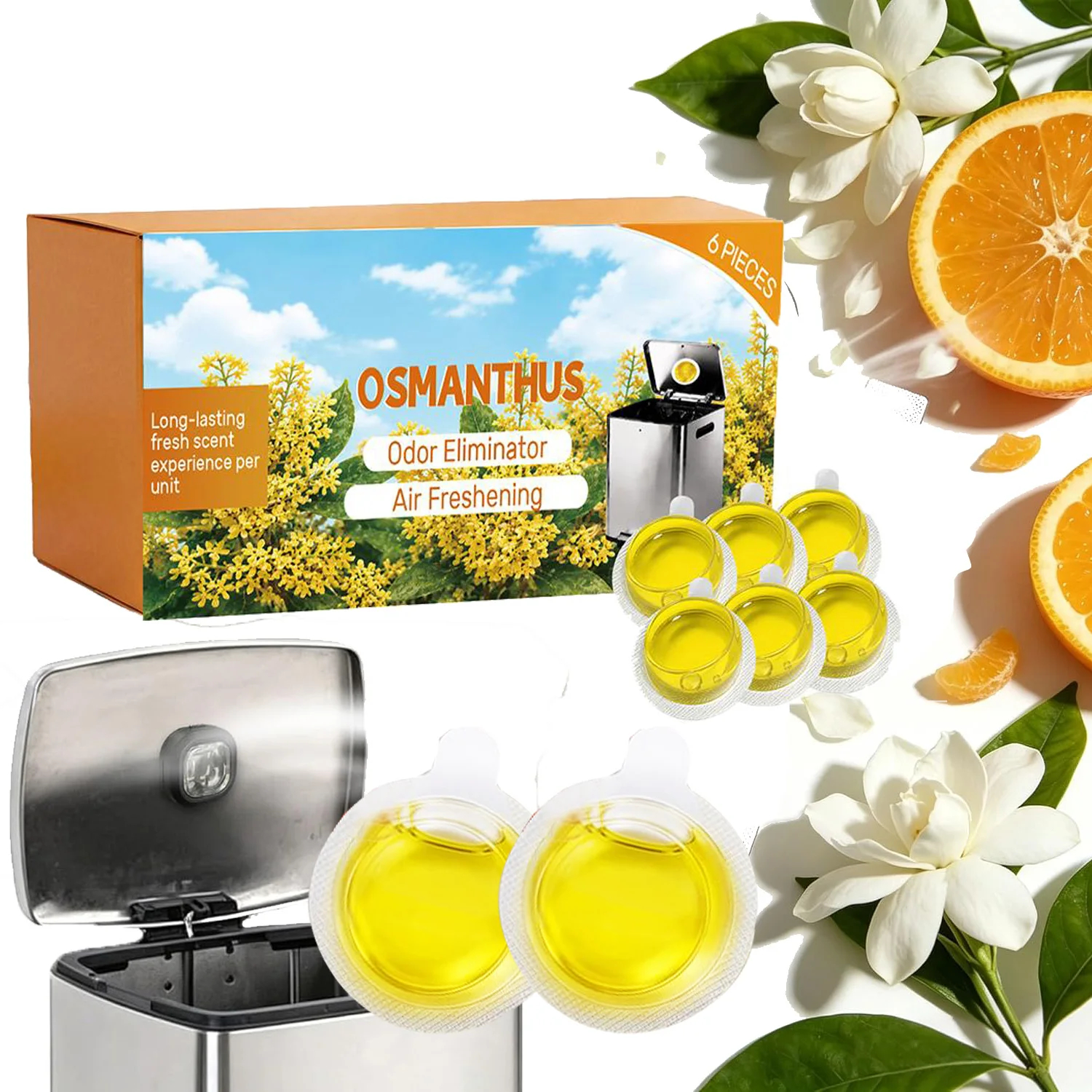 Trash Can Deodorizer Gel Pods Osmanthus Scent 6-Pack
