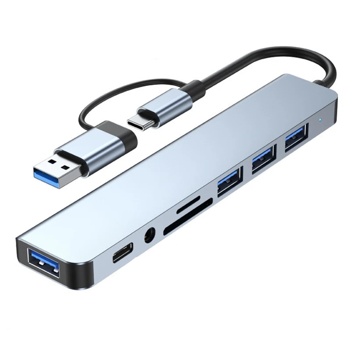 Dual-Connector 8-in-1 USB Hub for a Flexible Desk Setup
