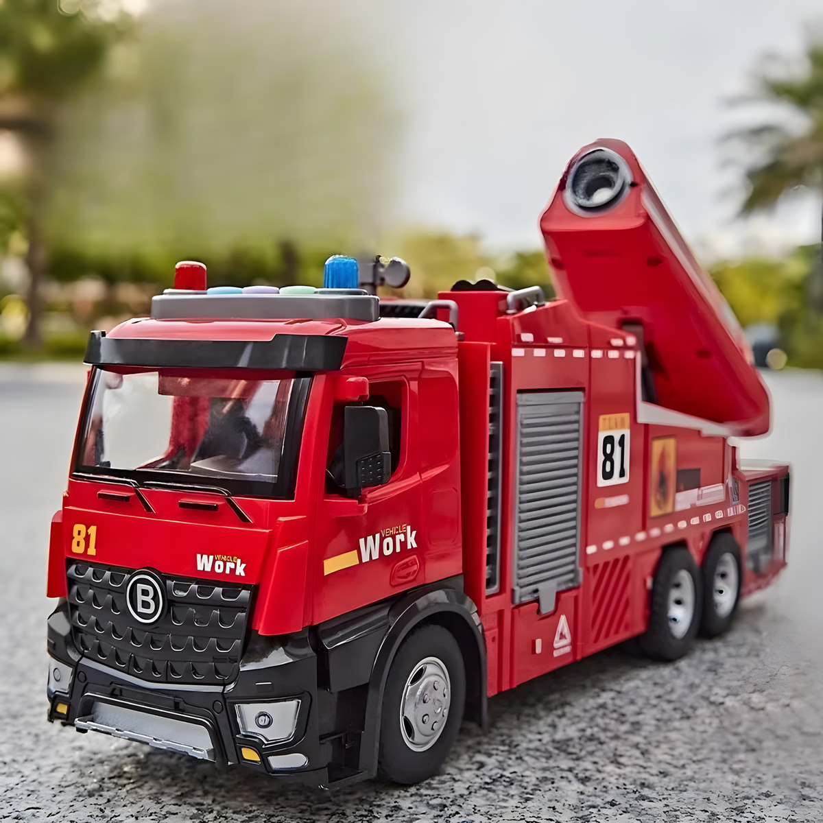 Red Fire Truck Spray Toy with Two Rescue Vehicle Options