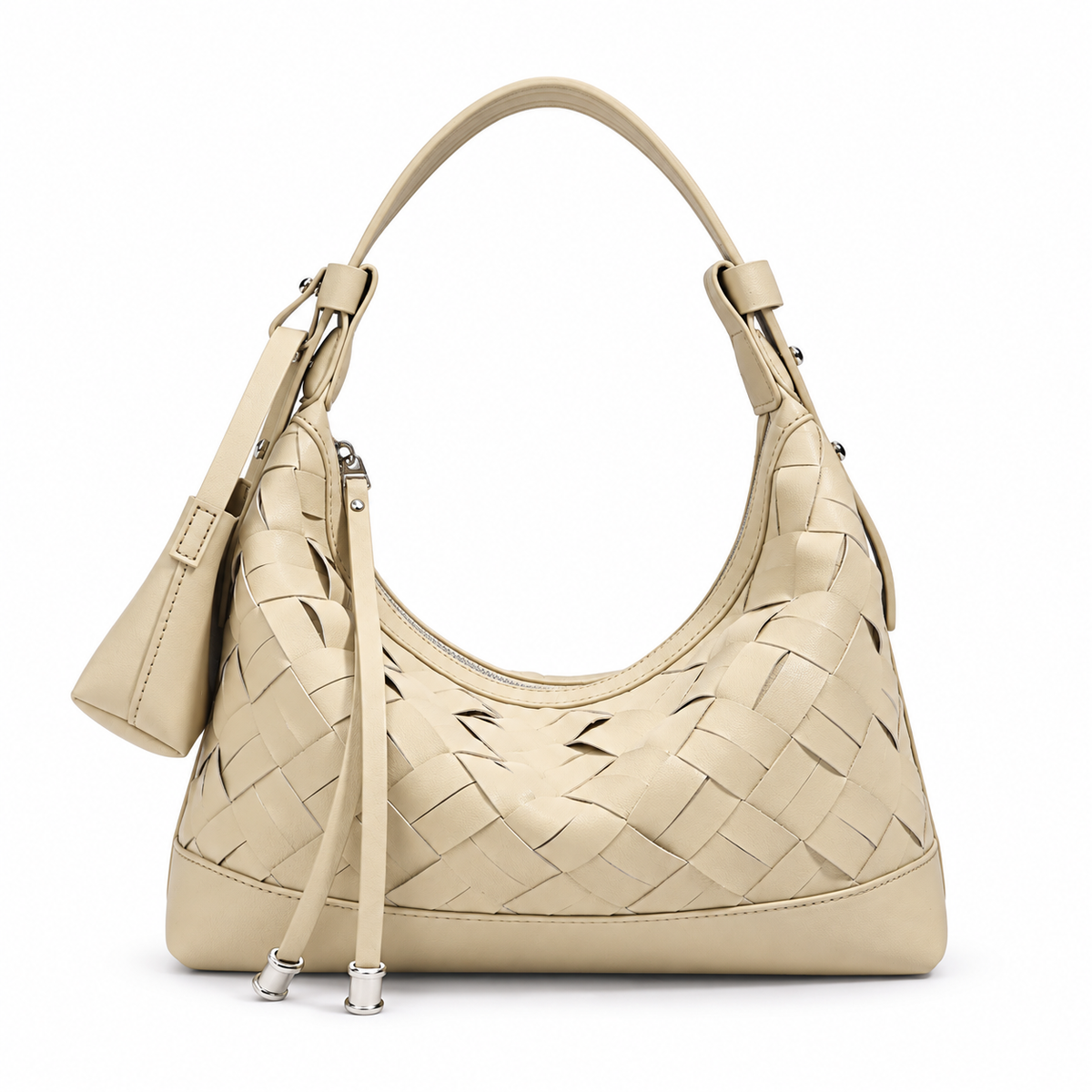 Woven Hobo Shoulder Bag with Zippered Opening