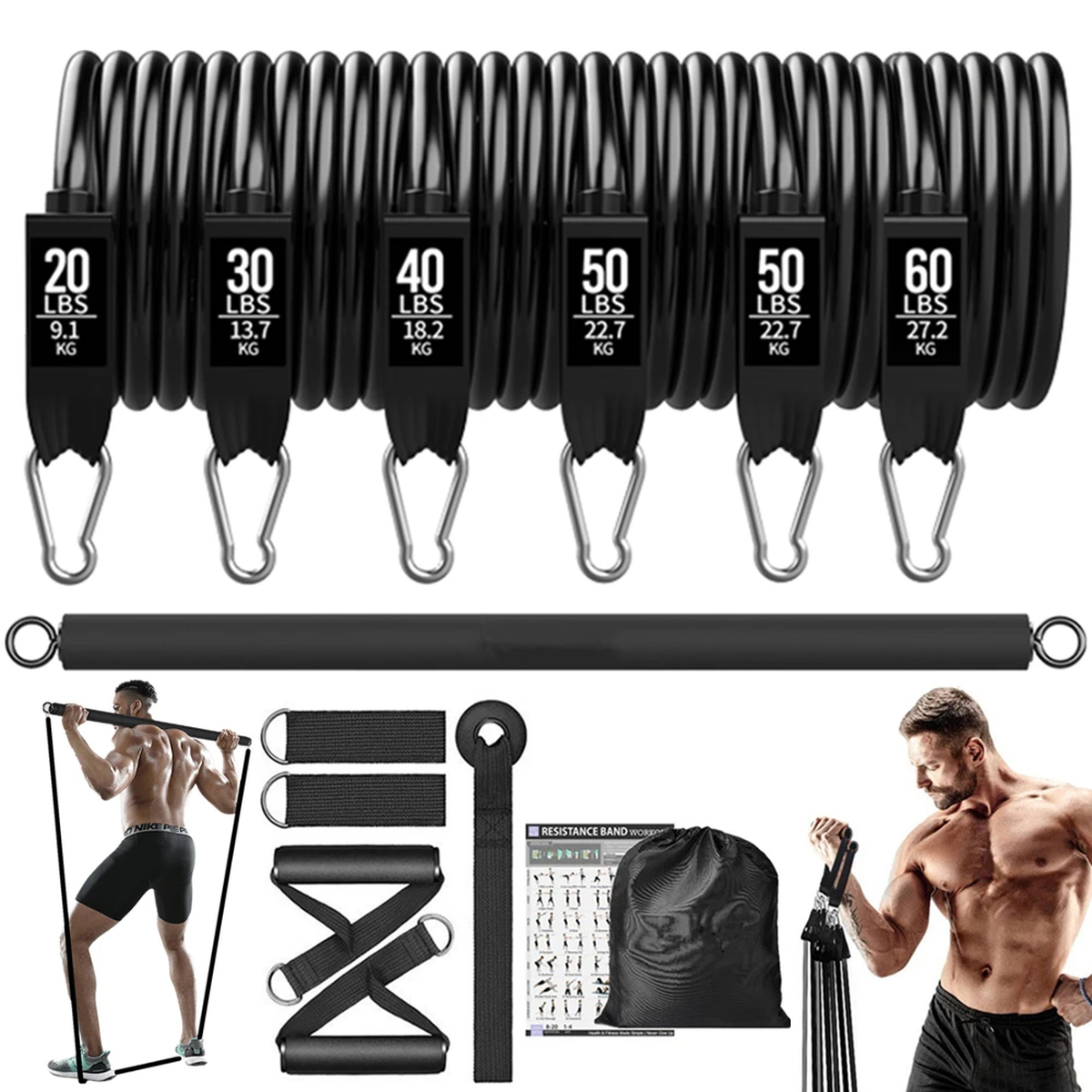 Resistance Tube Band Set for Home Strength Training Workouts