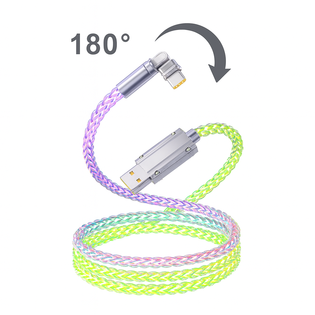 120W Ultra-Fast Charging Cable with Glowing RGB LED (High Power & Aesthetic Design)