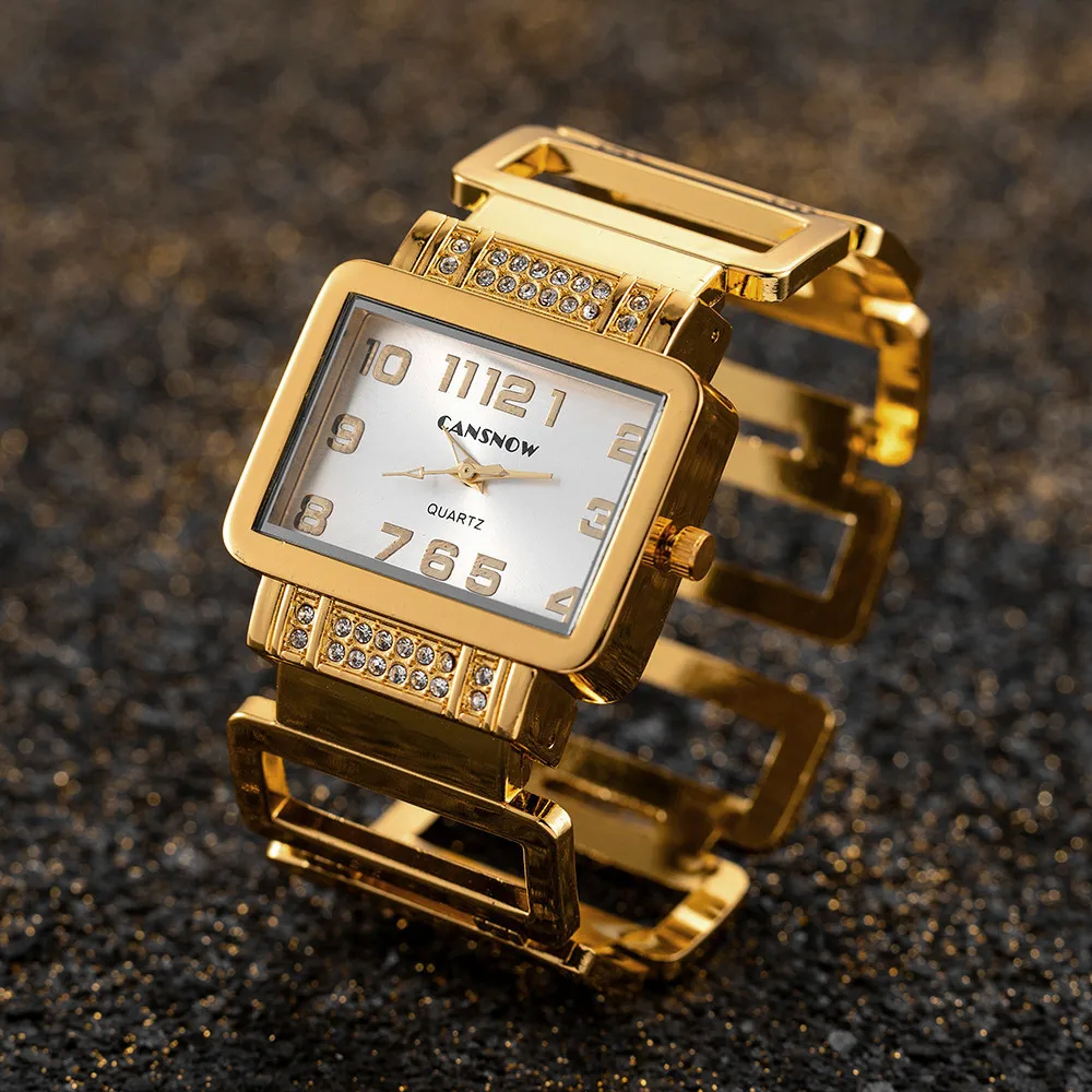 Rhinestone Rectangular Bracelet Watch Quartz Analog