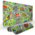 Oversized Cartoon City Road Desk Mat with Stitched Edges