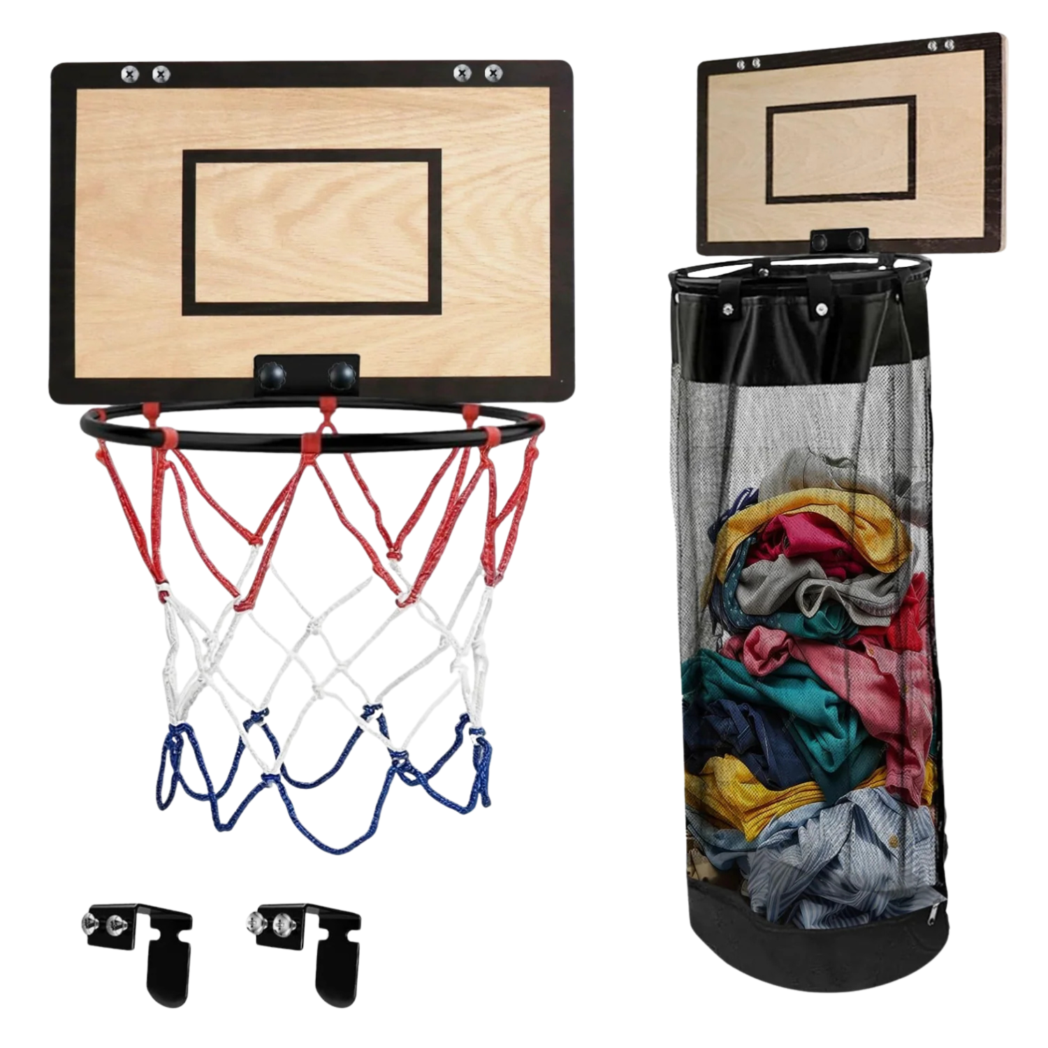 Over-Door Basketball Hoop Laundry Hamper for Kids