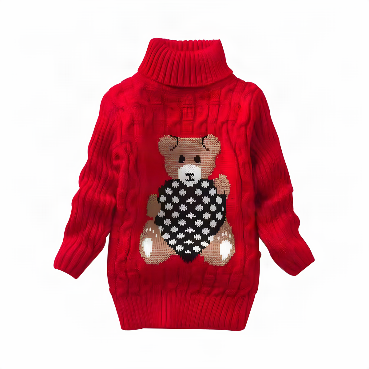 Kids Bear-Detail Ribbed Turtleneck Sweater in Seven Colors