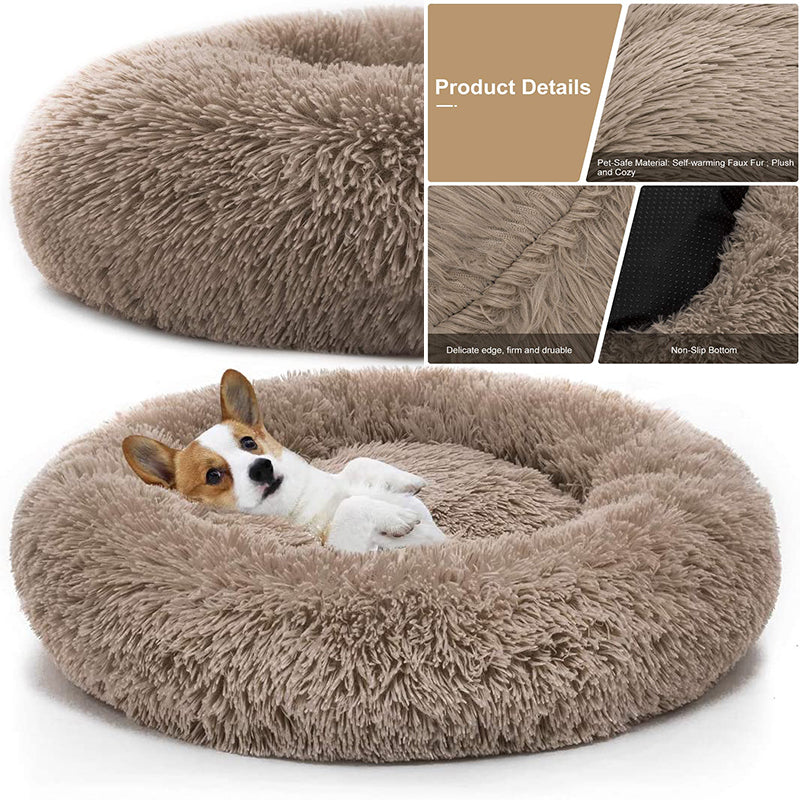 Donut Pet Bed with Raised Rim — Soft Plush for Cats & Dogs