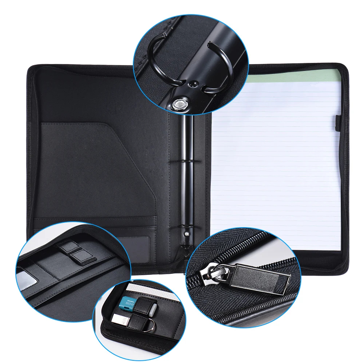A4 Three-Ring Zippered Document Binder with Organizer Pockets