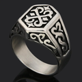 Silver-Tone Gothic Pattern Ring, Geometric Signet Design