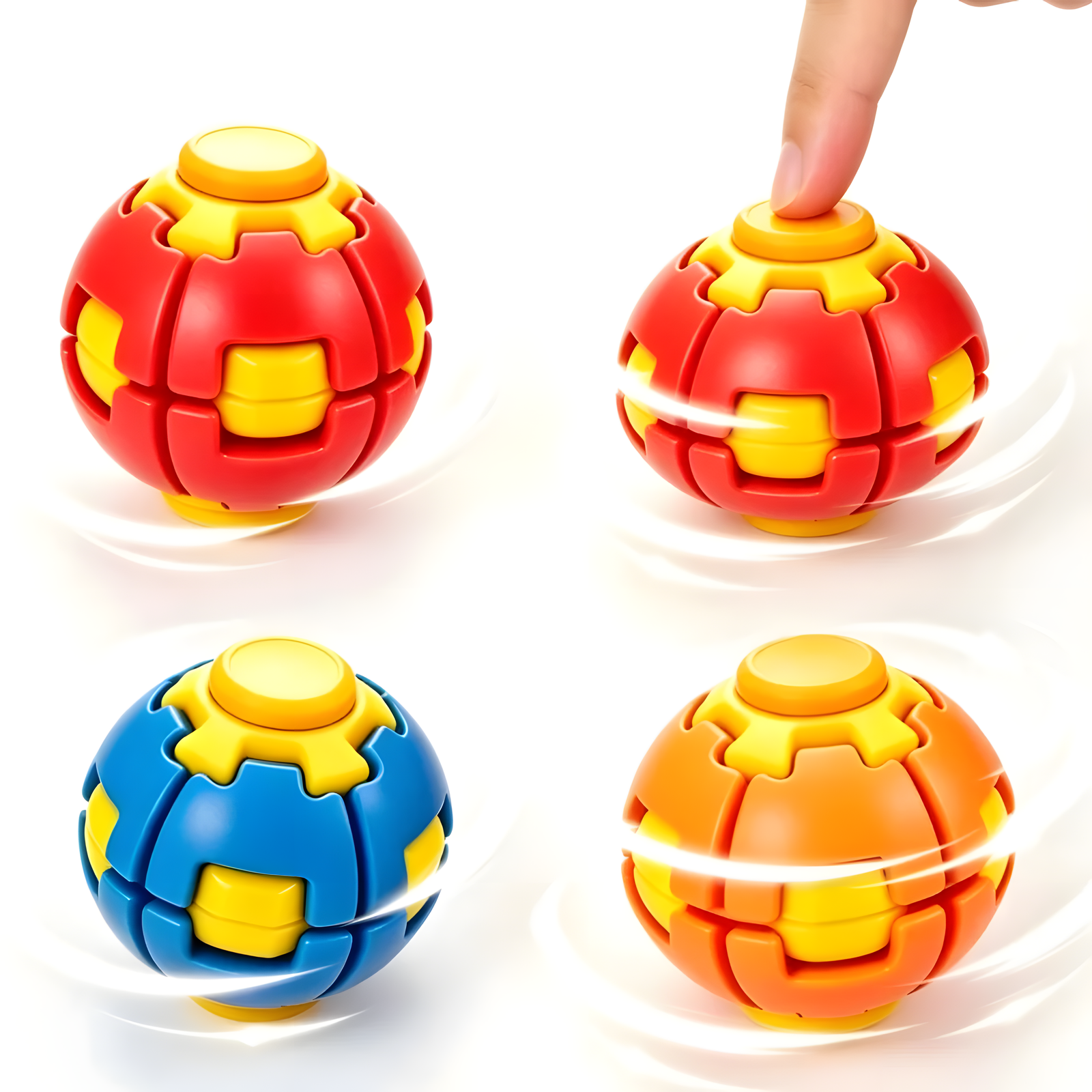 Press and Spin Fidget Ball Tactile Desk Toy 6.5cm 9 Colors