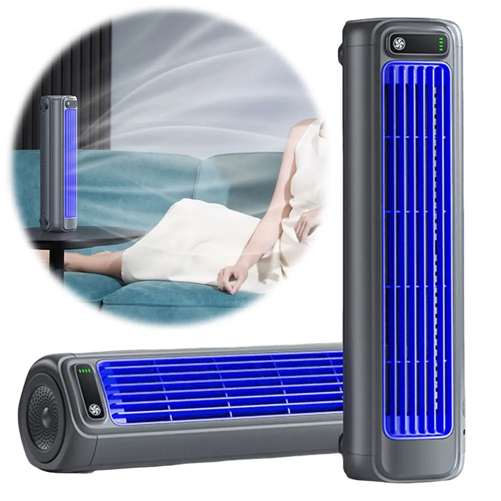 Compact Tower Fan with Wall Mount Rechargeable or Plug-In