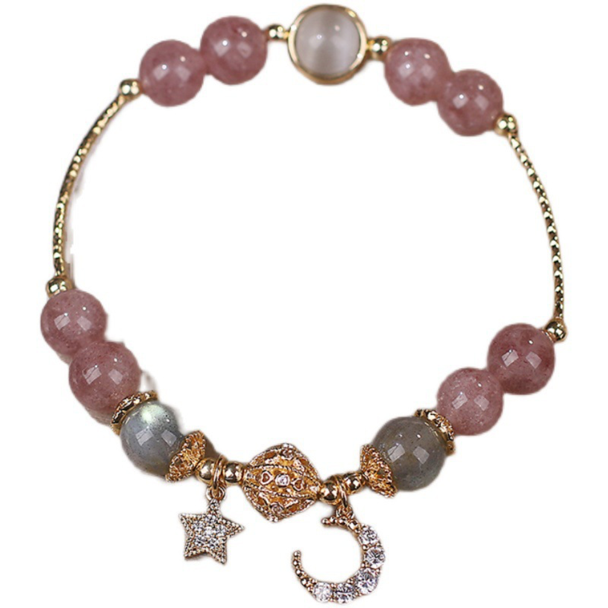 Moon-and-Star Beaded Charm Bracelet with Gold-Tone Accents