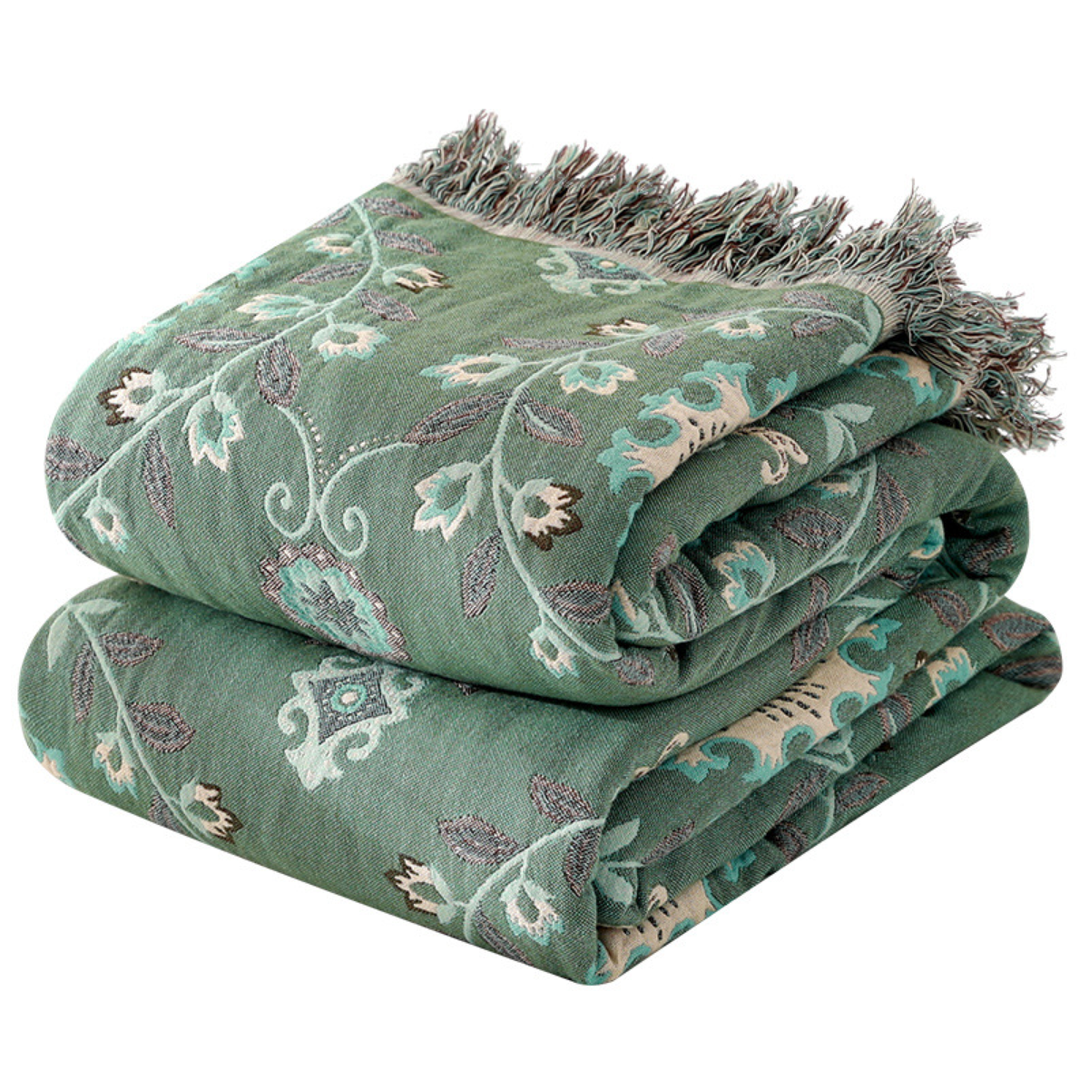 Reversible Medallion Throw Blanket with Fringed Edges