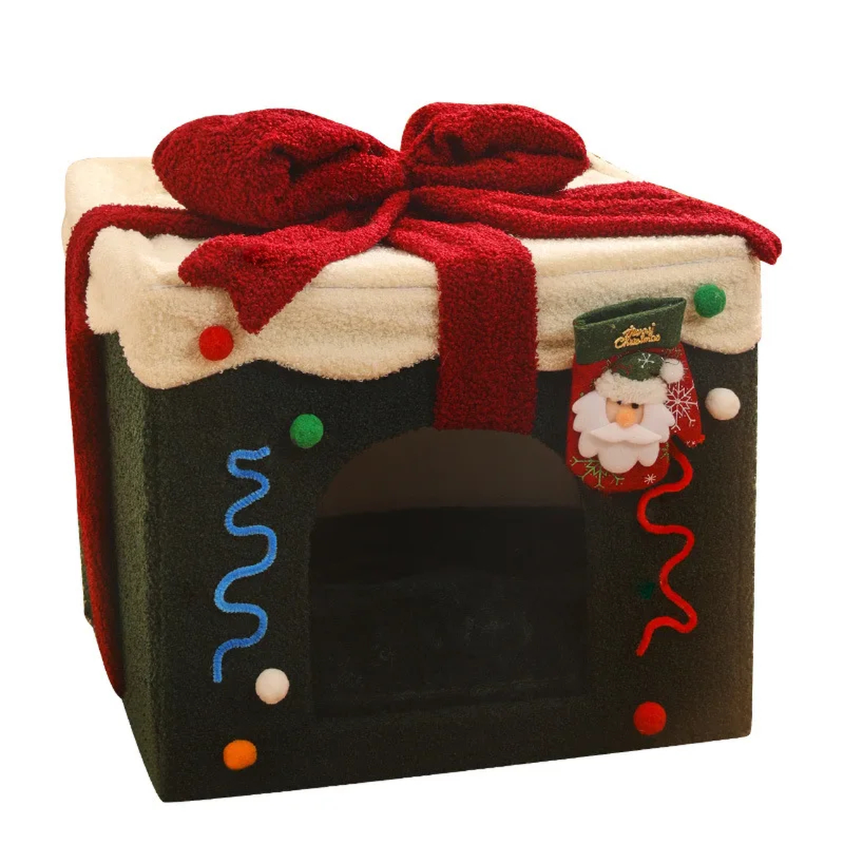 Christmas Gift Box Cat House Bed with Removable Top Bow