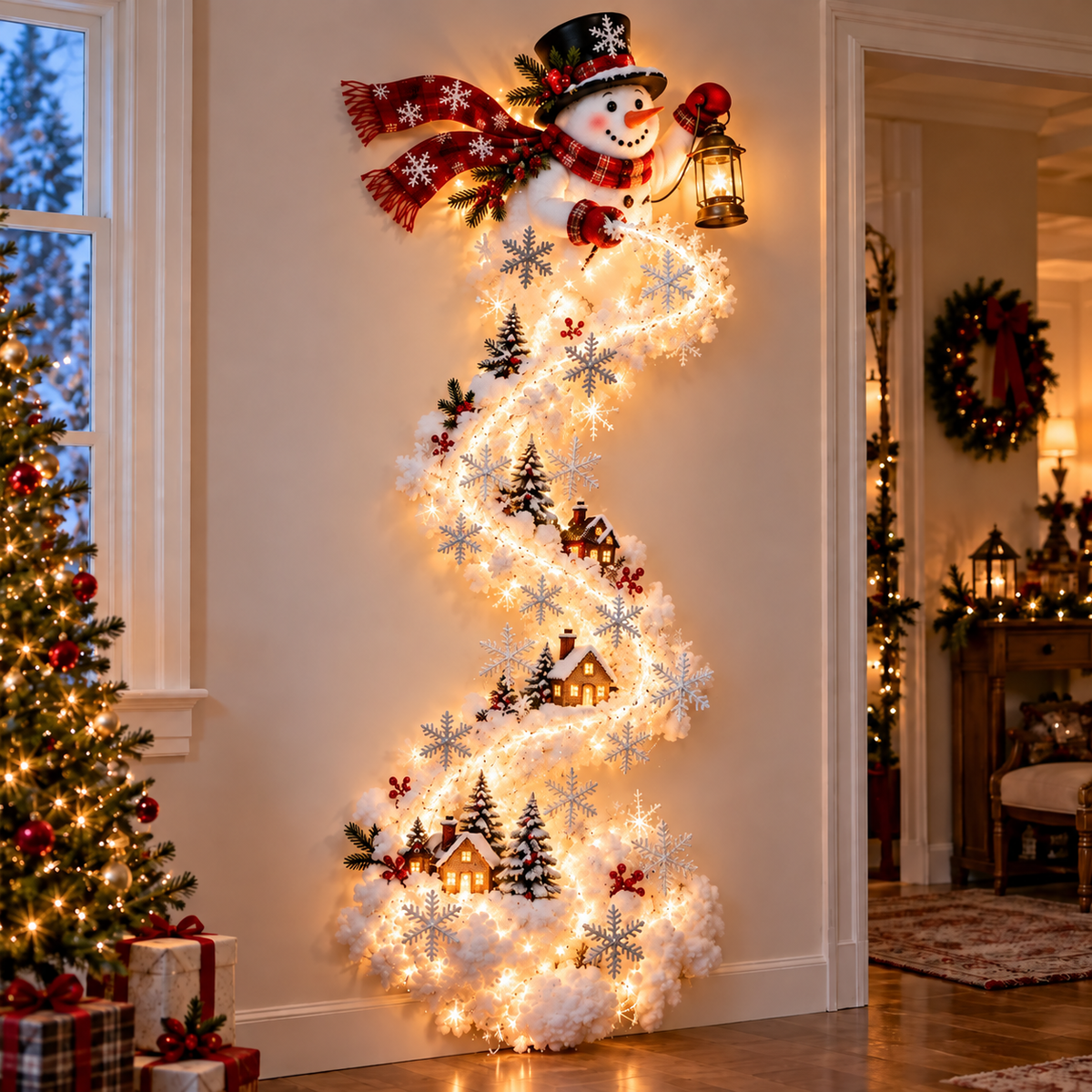 Cascading Christmas Wall Light with Festive Scene Designs