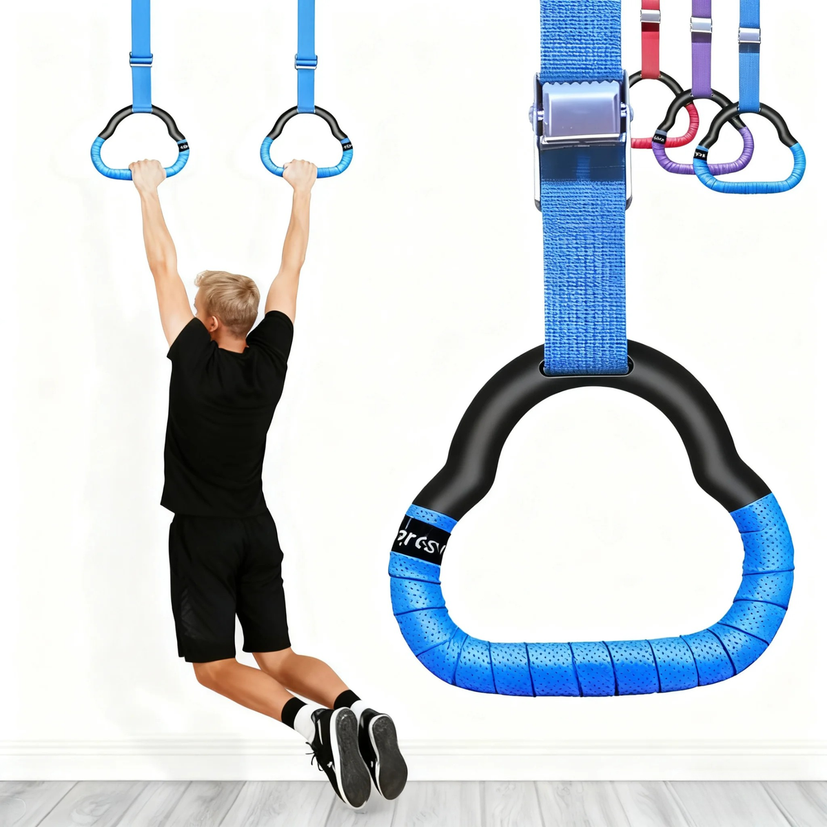 Adjustable Pull-Up Rings for Kids, Wrapped Triangle Grips