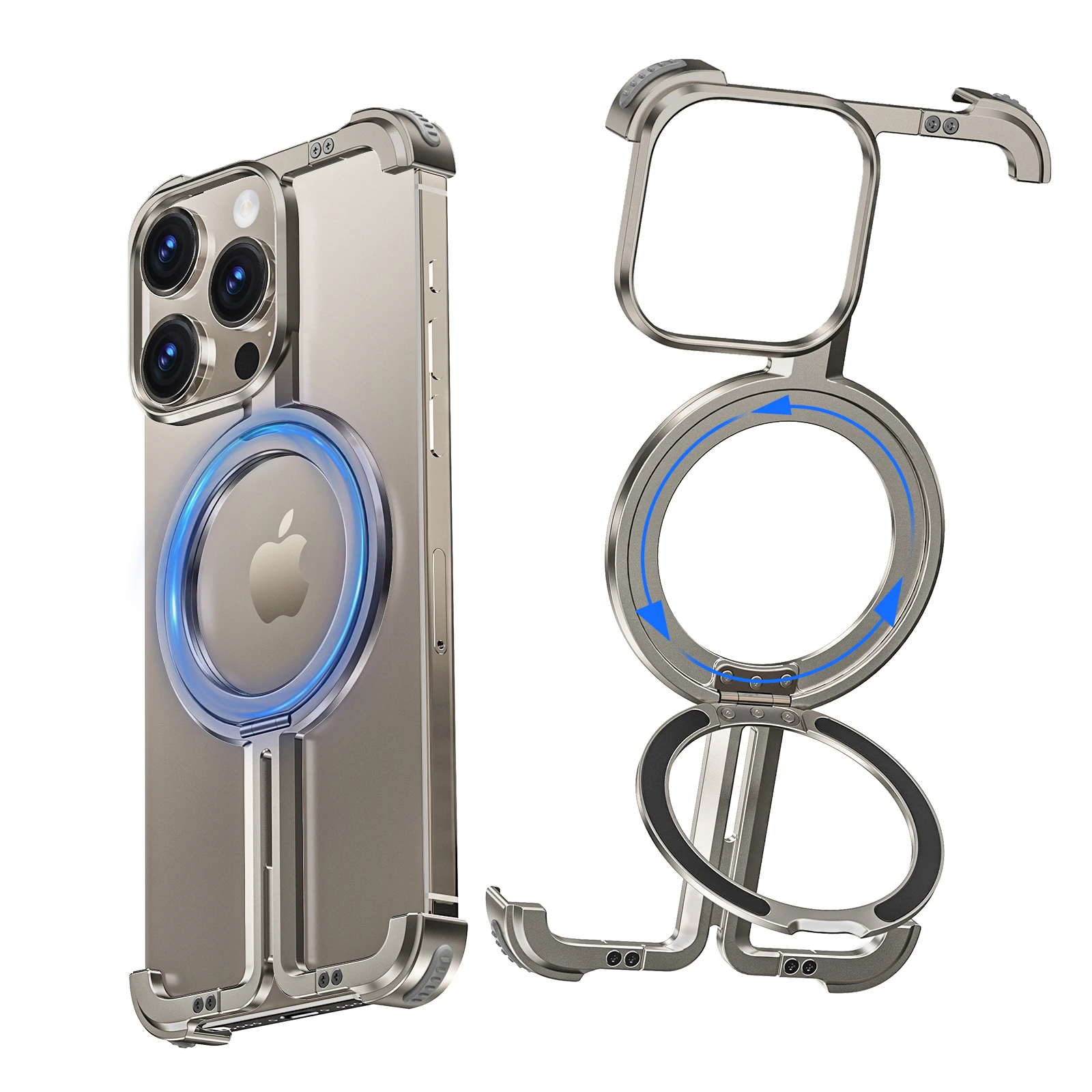 Slim Metal Rotating Phone Case with Ring Stand for iPhone 16