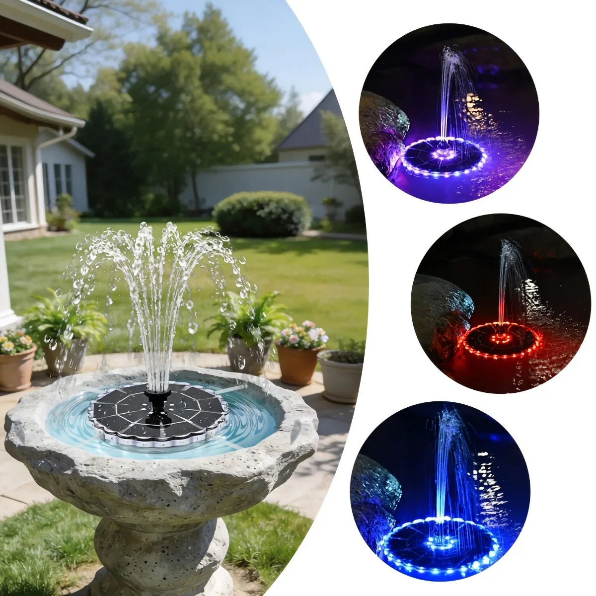 Solar Garden Fountain Pump with LED Lights & 7 Nozzles