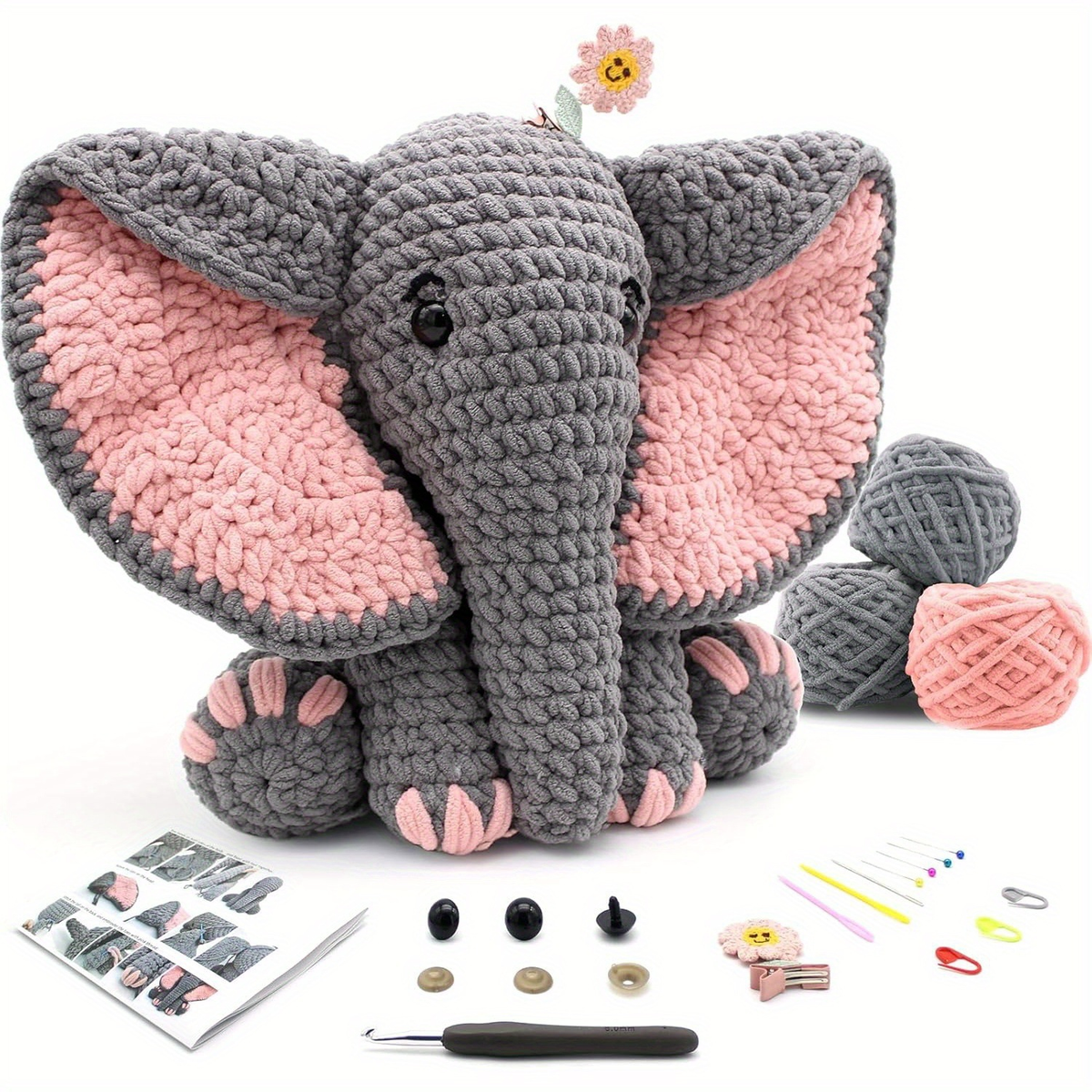 Beginner Elephant Crochet Kit to Make a 13-Inch Plush Toy