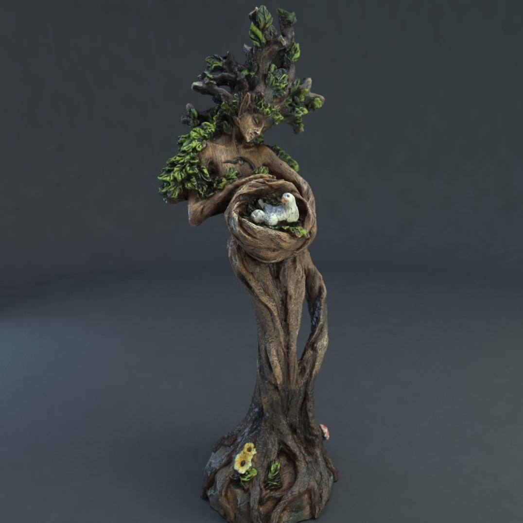 Tree and Bird Resin Statue – 17cm Decorative Figurine