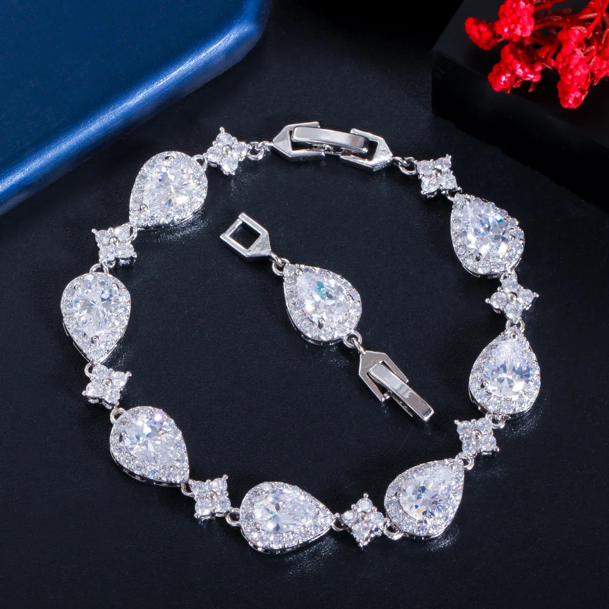 Teardrop Crystal Link Bracelet with Adjustable Extension