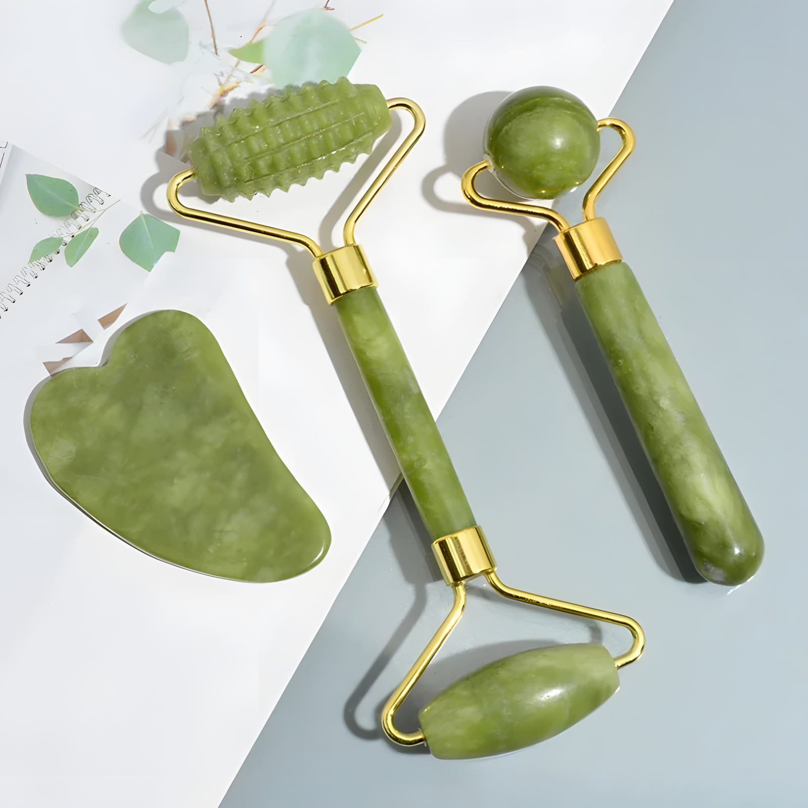Jade Roller & Gua Sha Set - Green Stone Face Massager