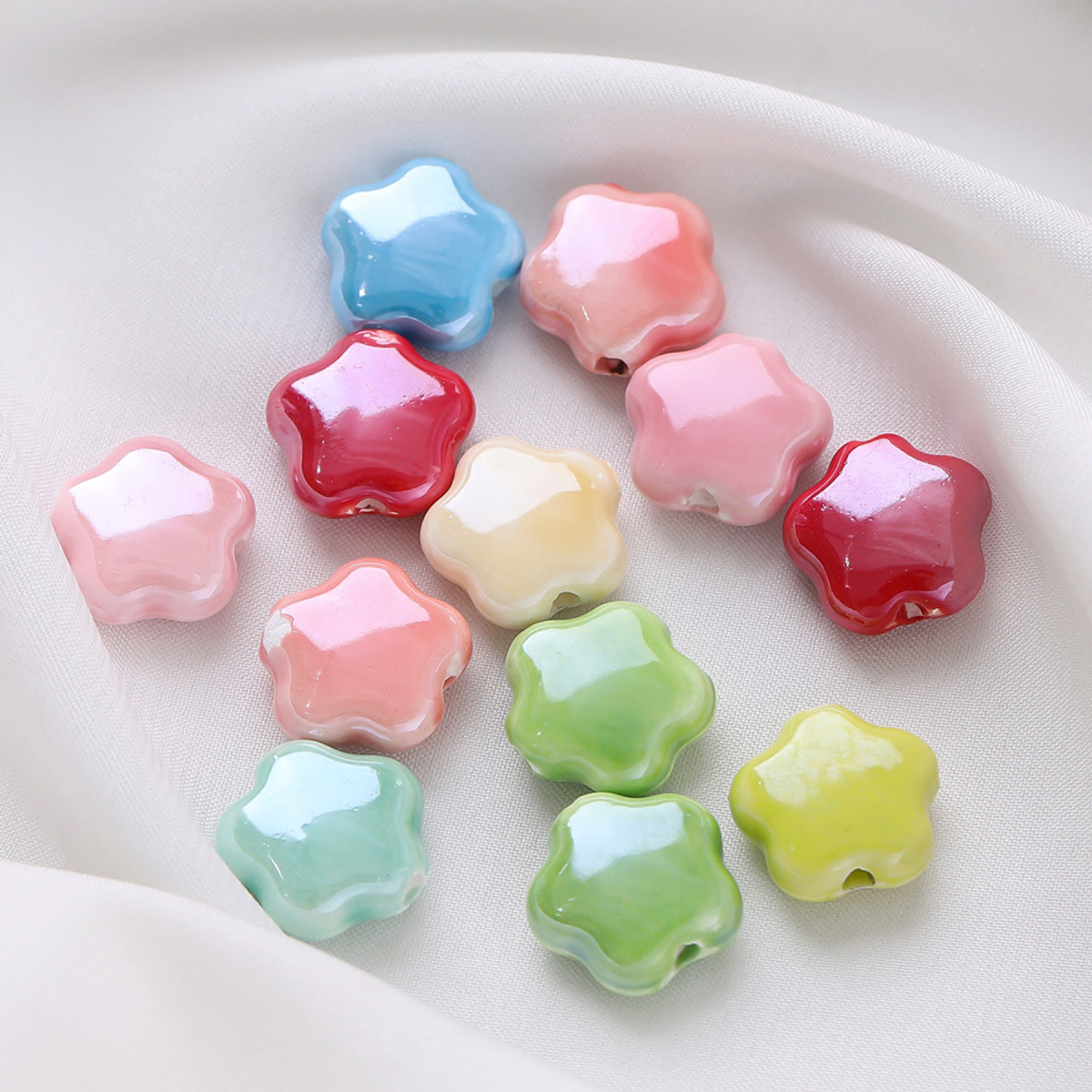 Five-Petal Ceramic Flower Beads for Jewelry Making, 10-Pack