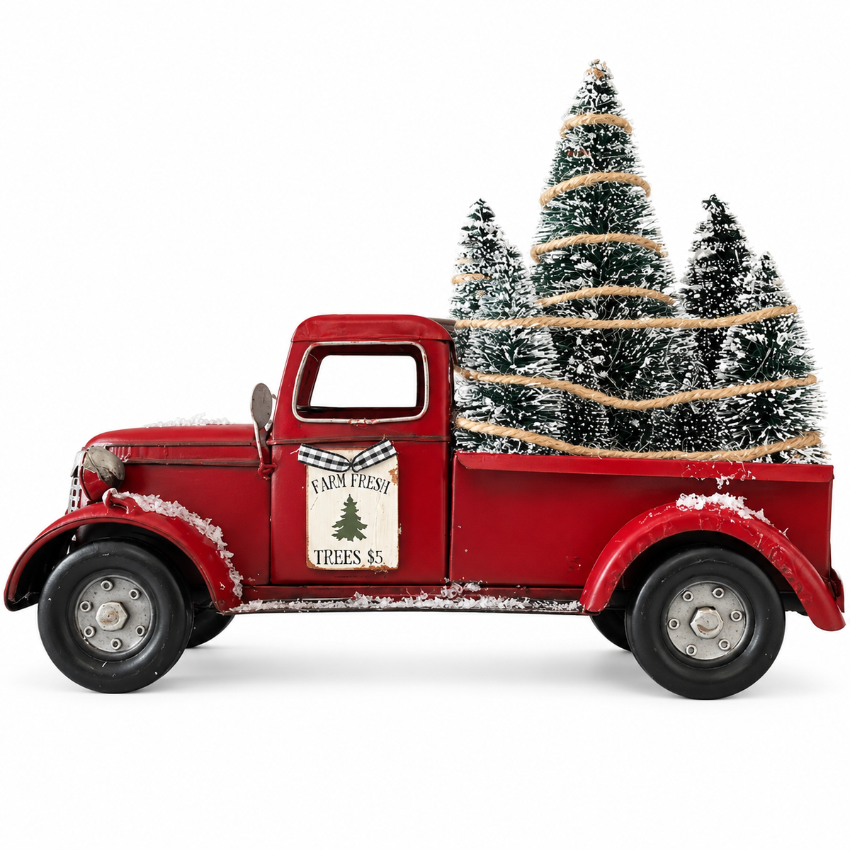 Red Christmas Pickup Truck Ornament with Miniature Trees