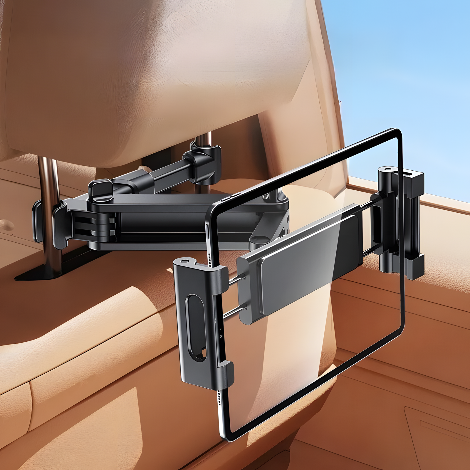 Foldable Car Headrest Tablet Holder – Adjustable 4.7–12.9"
